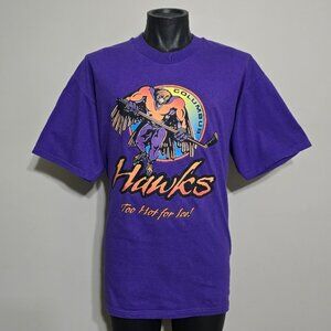 Vintage 90s Columbus Hawks Roller Hockey Tee Rare MLRH Mascot T Shirt XL